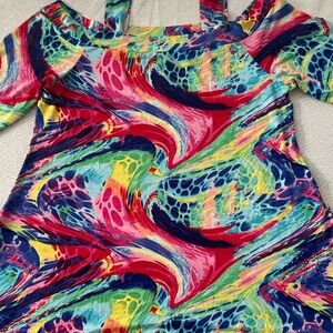 Fashque Studio Cold Shoulder Gorgeous Multicolor Abstract Women's Top Sz 1X